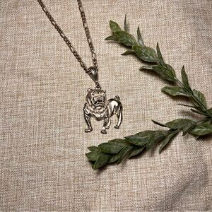 Y2K Chunky Oversized Silver Bull Dog Pendant Hip-Hop Necklace with Crystals